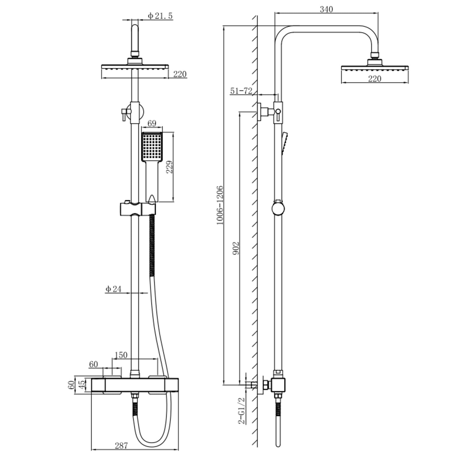 HOMELODY Sistema doccia con termostato cromato – Rubinetto doccia in acciaio inox con rubinetto incl. blocco di sicurezza a 38 °C, doccetta in ABS, asta doccia regolabile, set completo