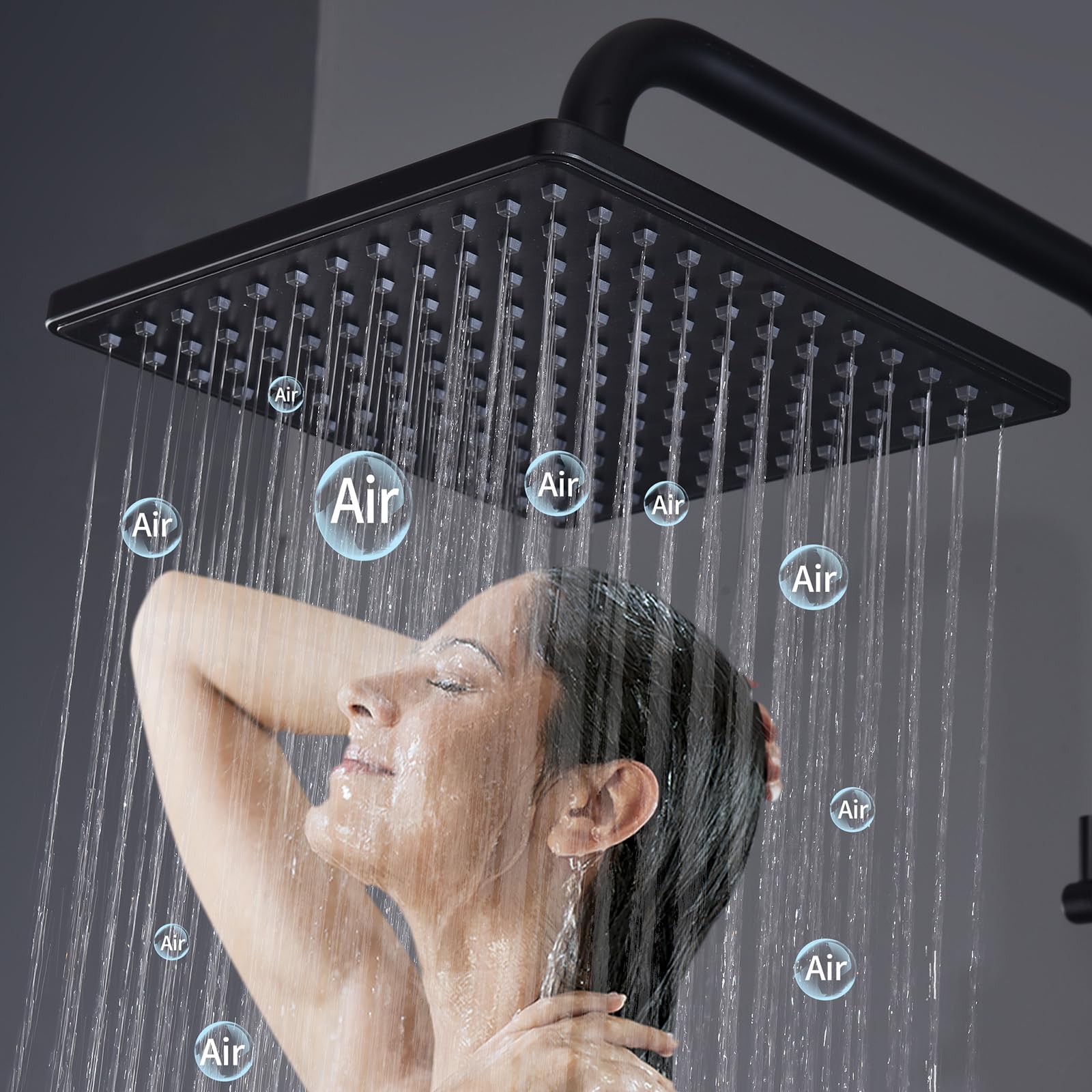 HOMELODY Sistema doccia con termostato nero – Rubinetto doccia in acciaio inox con rubinetto, set completo 2 Shower Head blocco di sicurezza a 38 °C, rubinetto doccia nero